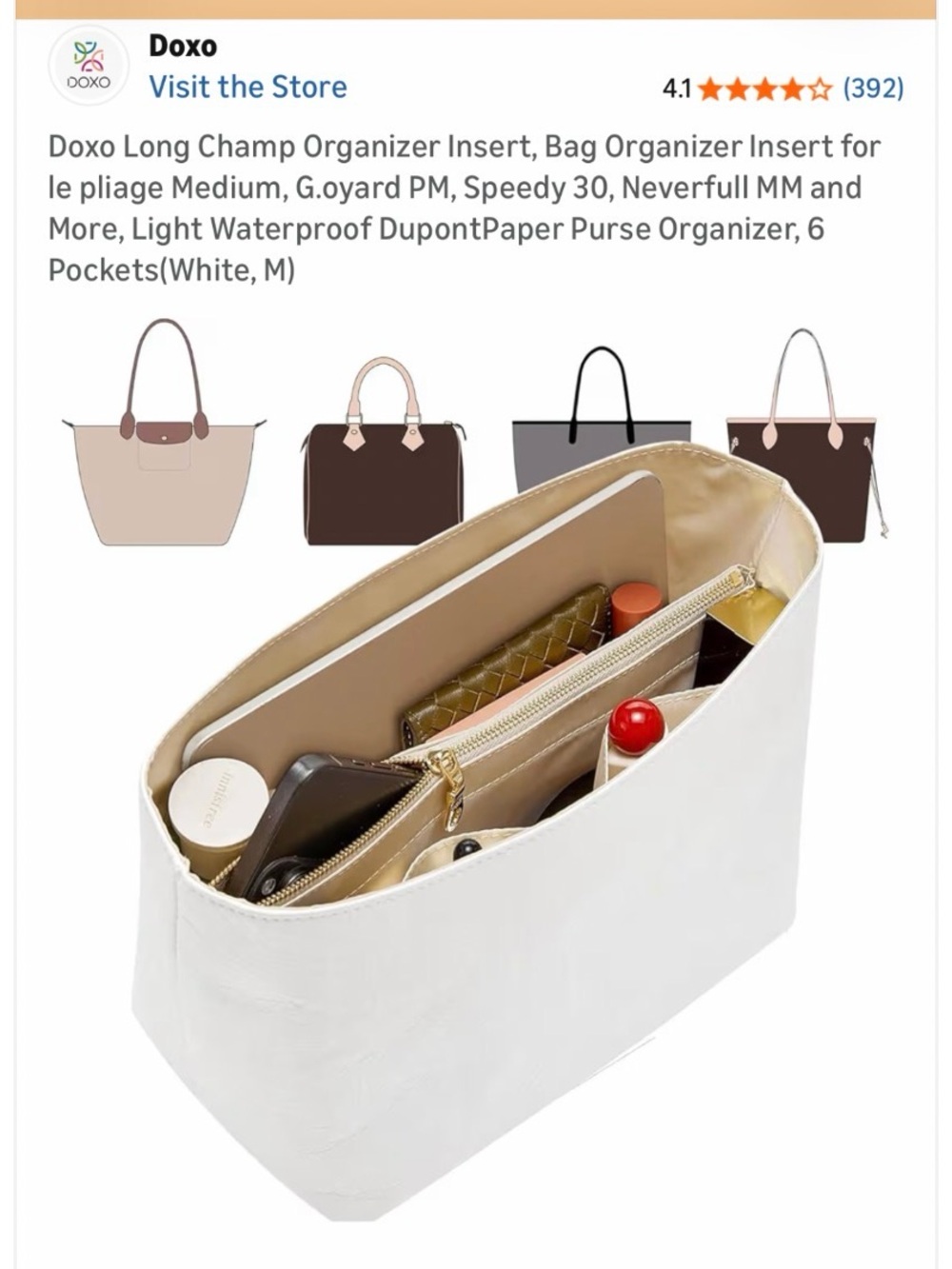 Oxo White Tote Bag Organizer Insert